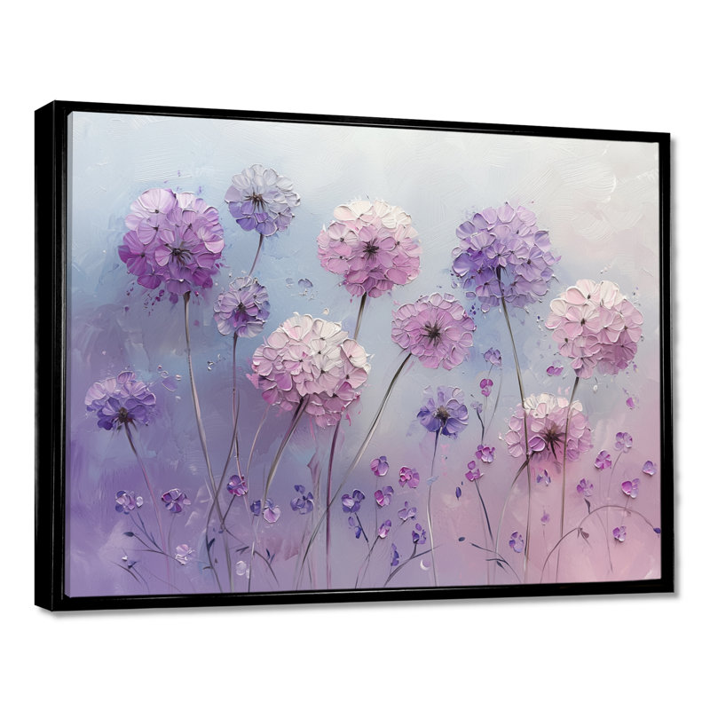 Lavand Dandelion Winter Field I - Pissenlit, art mural, H 12 po x l 20 po, Cadre flottant, Noir