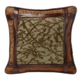 Highland Lodge Olive/Brown Jacquard Framed Tree Rustic Cabin Lodge 18x18 inch Decorative Throw Pillow