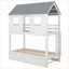 Lit superposé simple au-dessus de simple en bois de pin avec lit gigogne, aucun sommier requis, gris blanc pour la chambre à coucher