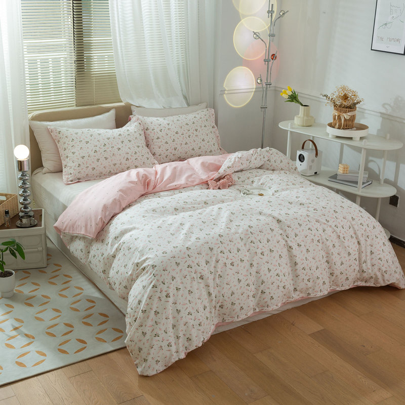  Ensemble de housse de couette en coton floral, Twin Extra Long Duvet Cover + 2 Standard Shams, Motif floral rose