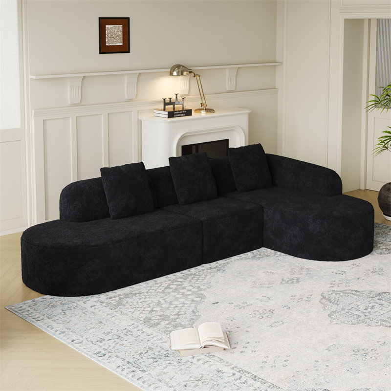 111.8" Sectional, Black Polyester