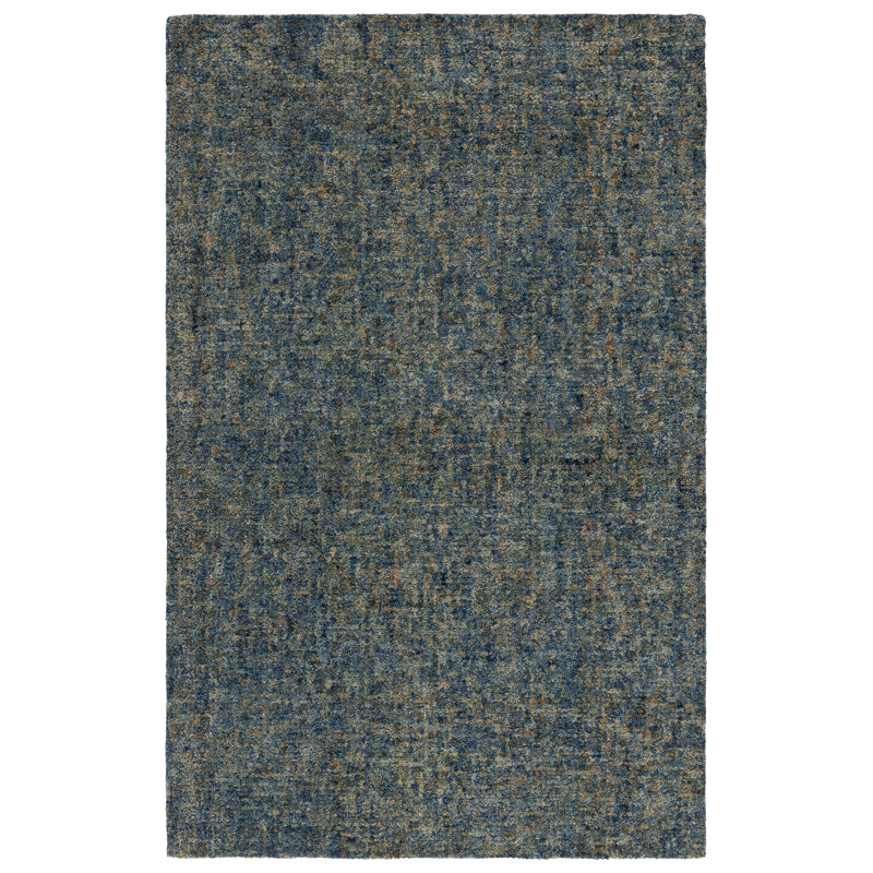 Chomitzki 101 Hand Tufted Imported Handspun Wool/Cotton No Pattern Indoor Use Only Rug in Dark Blue/Beige, Rectangle 6' x 9'
