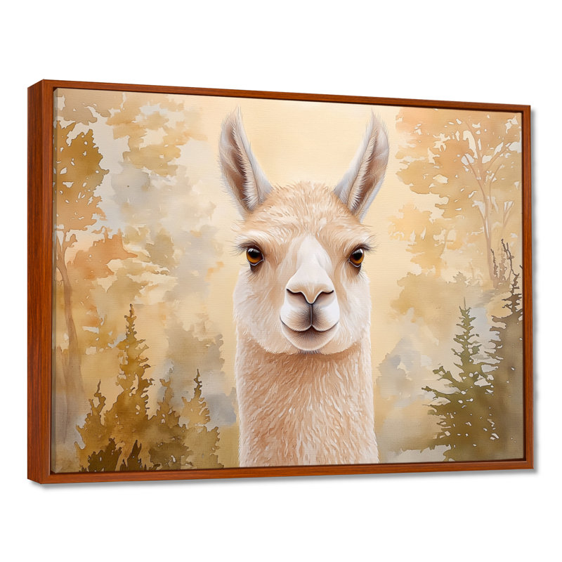 Portrait de lama dans la forêt I - salon d'art mural lama, H 12 po x l 20 po, Brun