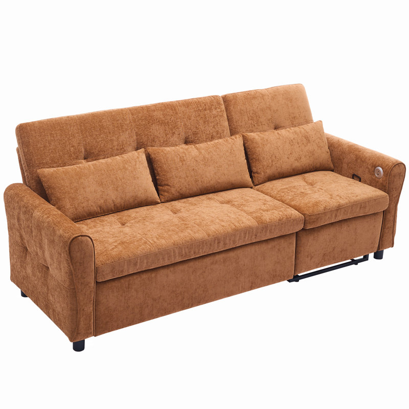Tula Reversible Recliner Sofa with Pull-Out Bed & Adjustable Backrest, Orange