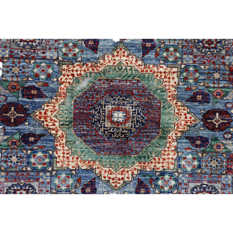 Hand Knotted Wool Area Rug in Silver And Beige, Rectangle 4'11" x 6'8"