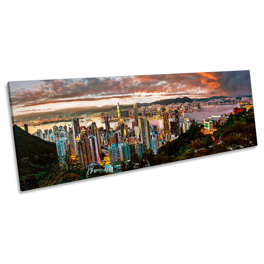 Victoria Bay Hong Kong Sunset Panoramic - Wrapped Canvas Panoramic Print