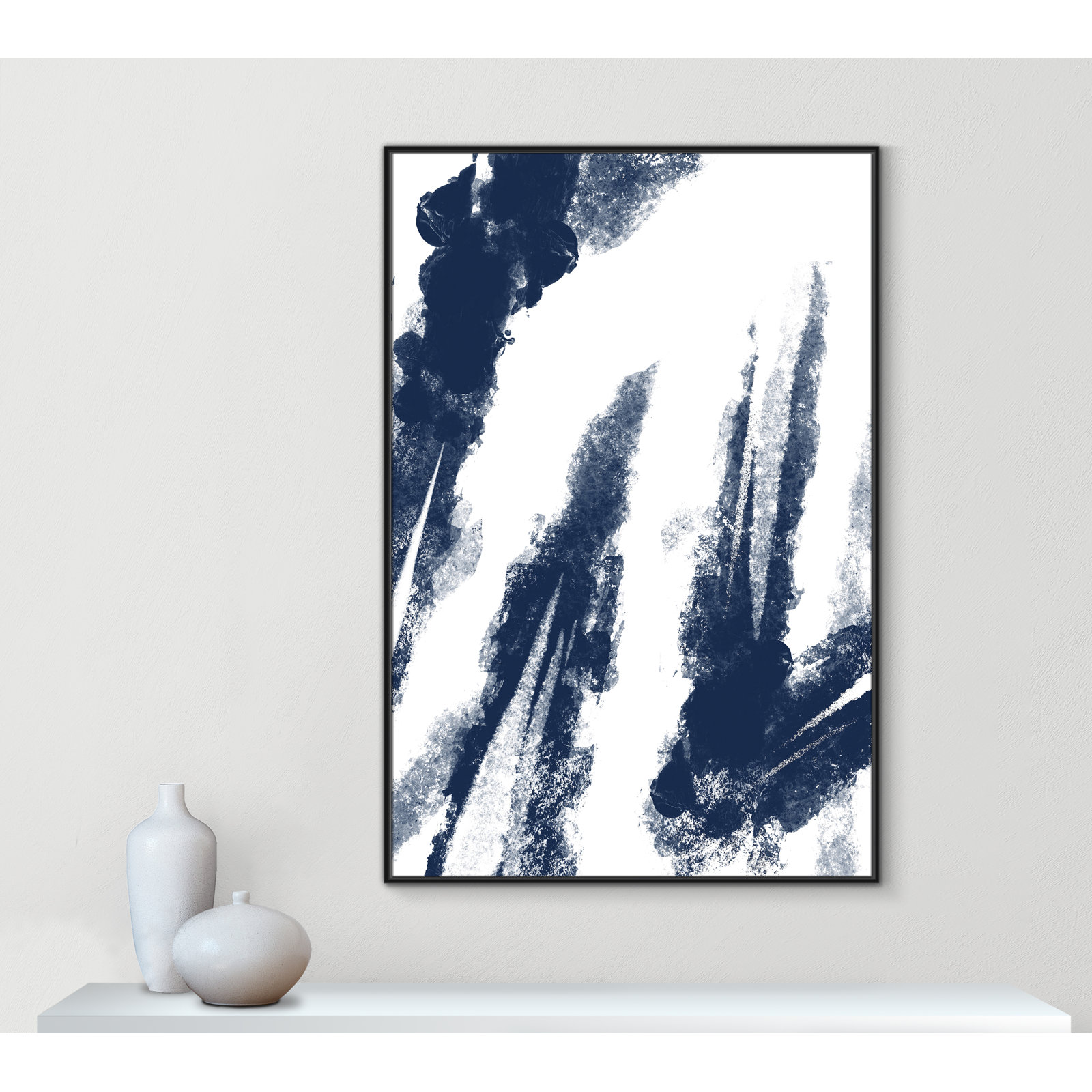 Navy Striking Seams 2 - Painting Print, Black Framed Canvas, 61.5" H x 41.5" W x 2" D
