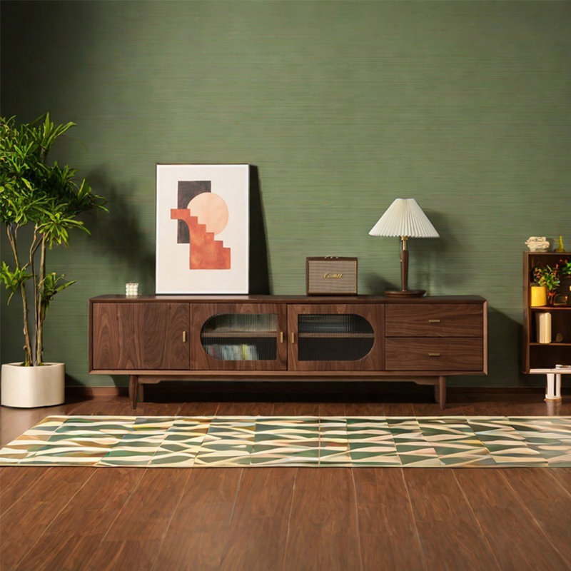 Meuble télé en bois massif de noyer noir, 78.74"