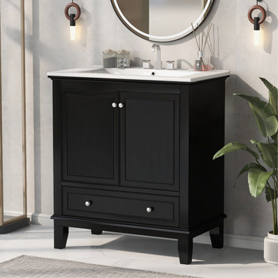 Bathroom Vanity With Sink Combo, Wood Bathroom Cabinet With Doors And Drawer, Bathroom Vanity For Home, Apartment