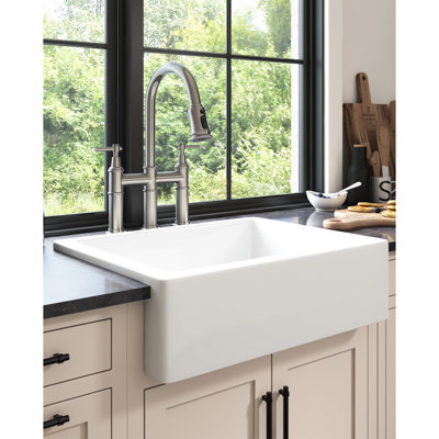 24"L X 19"W Ceramic White Apron Front Kitchen Sink, Deep Bowls, High - End Modern Design, Stain And Scratch , Easy To Maintain Clean