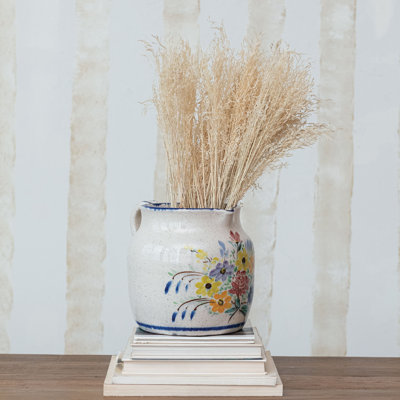 Floral Terra-Cotta Crackle Glaze Pitcher