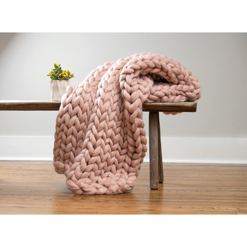 Jeté en tricot torsadé, Rose
