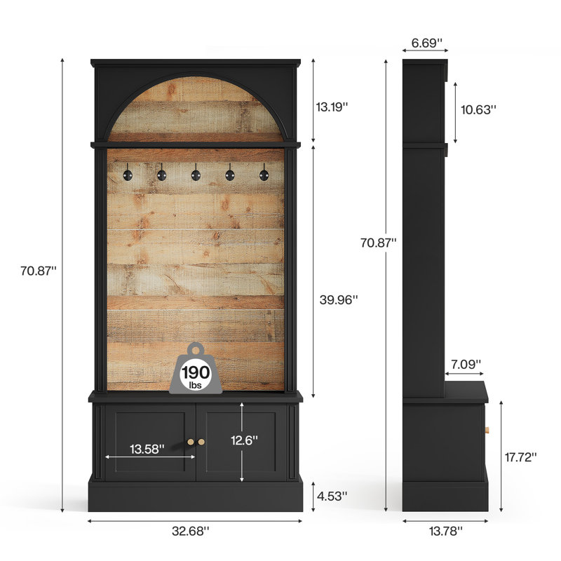 Hall Tree With Bench And Shoe Storage, 4-In-1 Entryway Bench With Coat Rack, Black/Brown