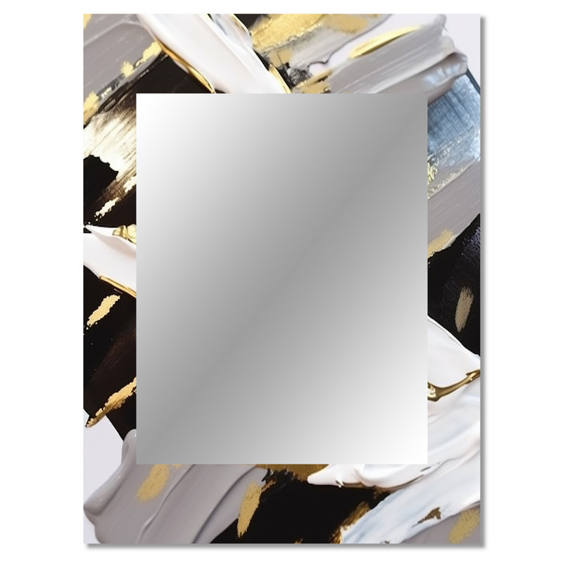 Wild Wave Bliss Abstract Gold White Black VII - Abstract Painting Wall Mirror, Modern Decorative Mirror, Printed Metal Art