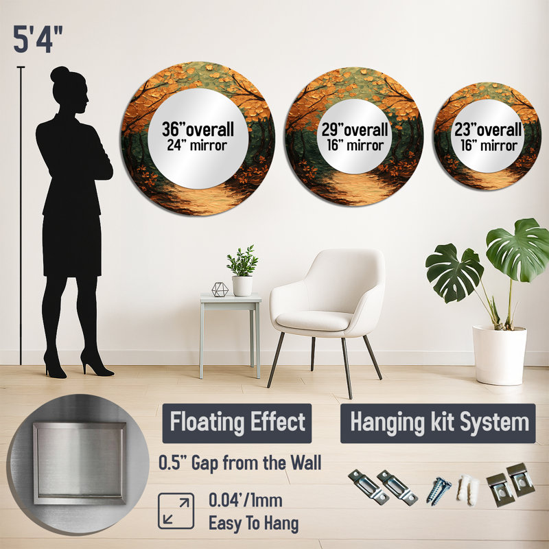 Leaves Brown Forest Tranquillity I - Floral Mirror Wall Art - Printed On Metal, 23" x 23"