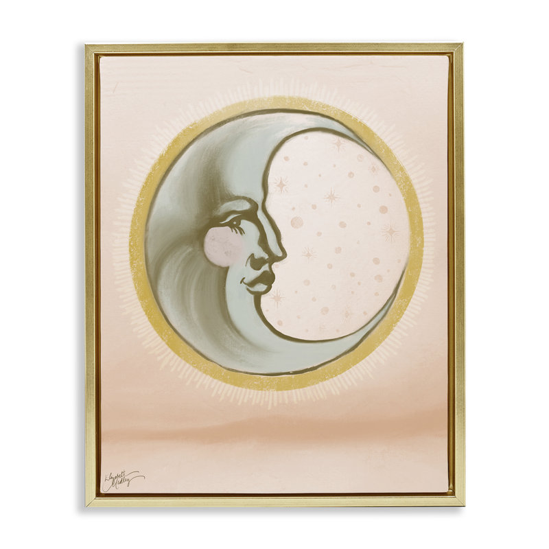 «Moon Face In Circle» par Elizabeth Medley, Cadre flottant métallique doré, H 21 po x l 17 po