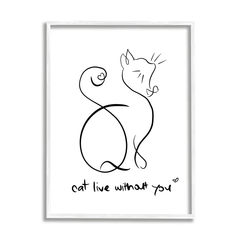 Chat qui vit sans toi, H 14 po x l 11 po x P 1,5 po, Giclée encadrée blanc bord de mer