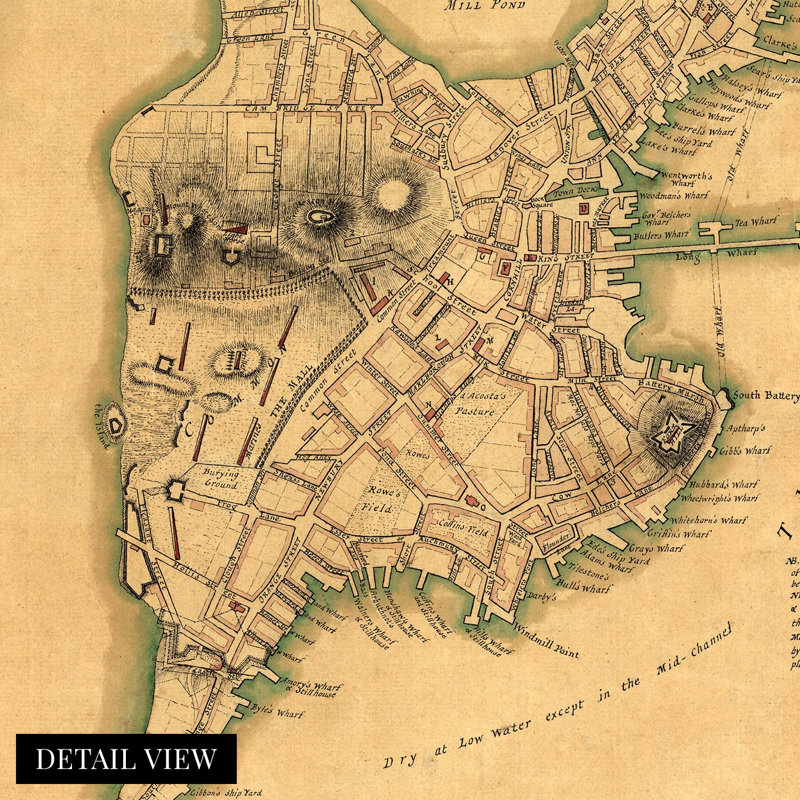Carte de Boston, 1777, sur papier, H 36 po x l 24 po x P 0,01 po