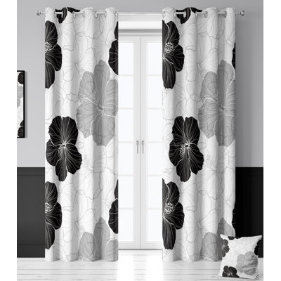 Ensemble de rideaux 100% occultant 2 panneaux noir blanc gris à motif floral noir rideau gris fleur chic isolant thermique décorations de fenêtre 52 po x 84 po