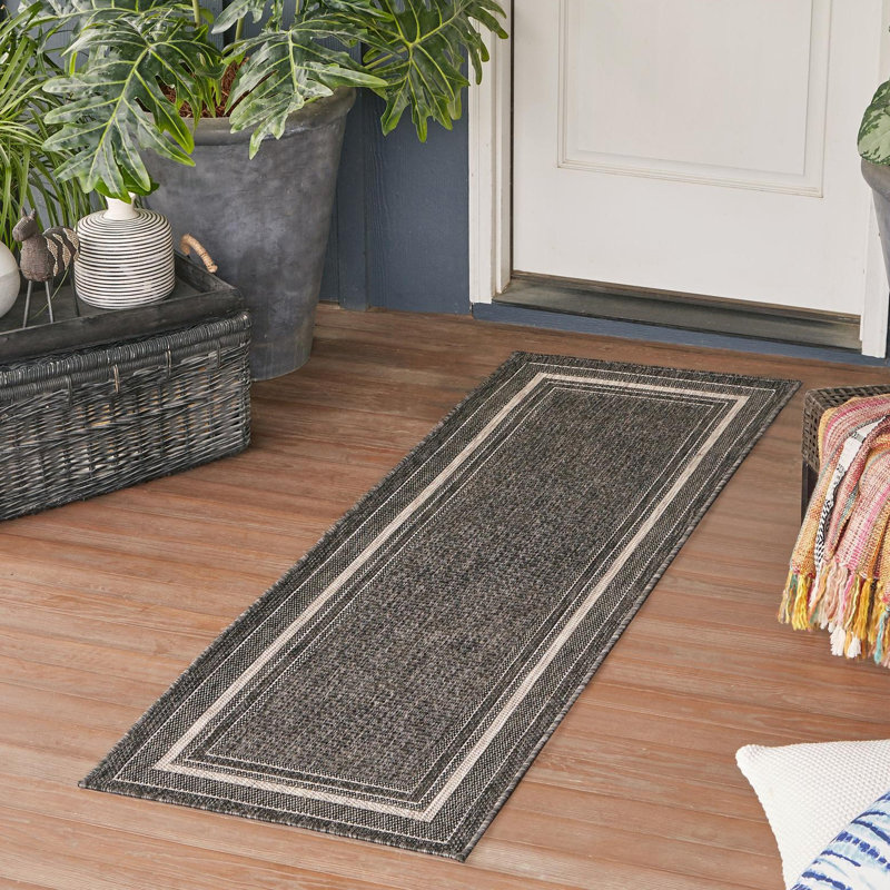 Tapis intérieur / extérieur Sevinc, Tapis de couloir 2 pi x 6 pi 1 po, Black