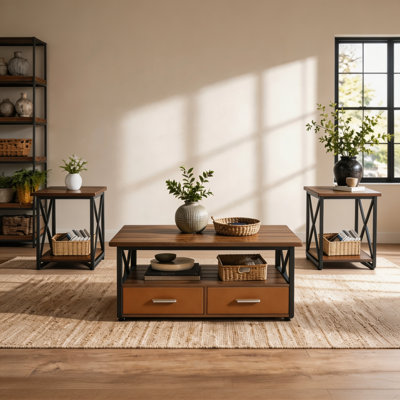 Ensemble de tables basses et tables de bout style Mid-Century de style moderne X-design, ensemble de 3 tables basses de salon avec rangement pour appartement