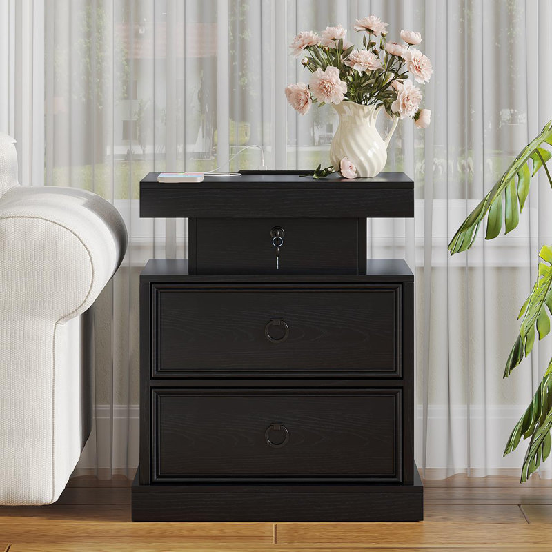 49.8cm W Manufactured Wood Bedside Table, Black