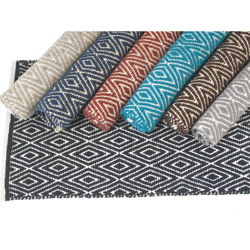 Tapis gris-beige en coton tissé à plat à la main à motif géométrique Siggers, Rectangle 3 pi x 5 pi, Beige grisâtre / blanc