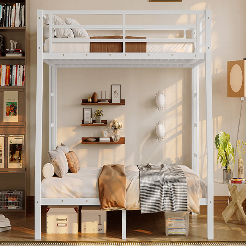 Metal Material Full Xl Size Over Queen Bunk Bed Frame For Teens And Adults Use,With Space-Saving Design/With Noise-Reduced Function/With No Box Spring Needed Feature