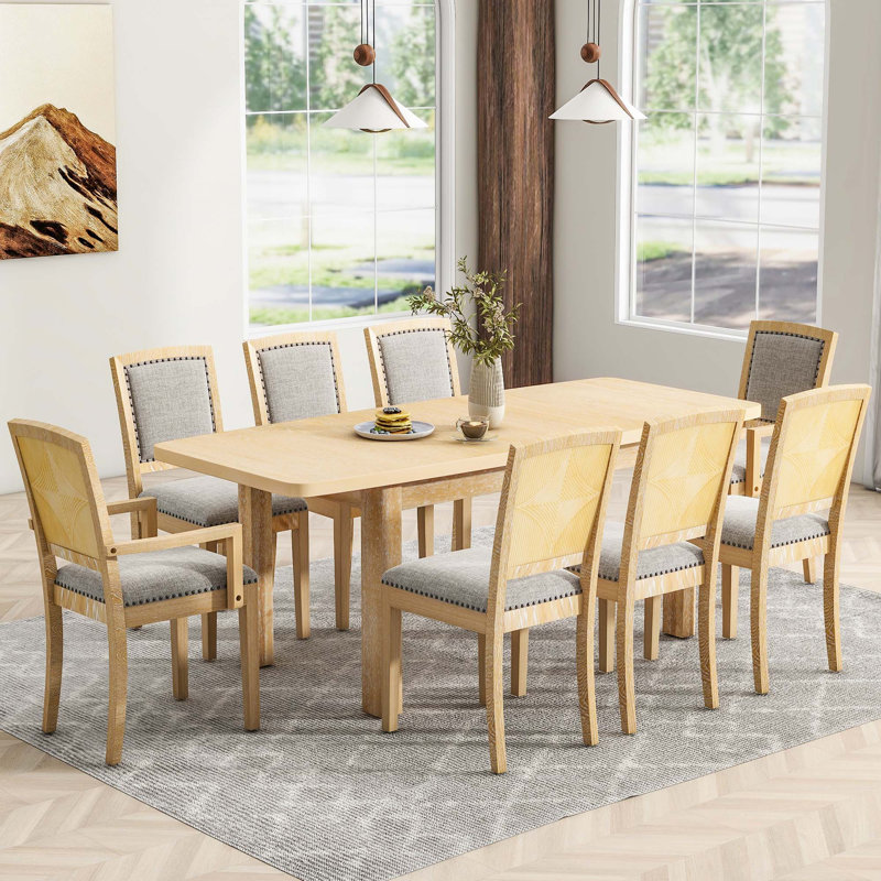 Ensemble de table de salle à manger extensible 9 pièces 9 pièces, Naturel, Gris / naturel