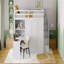 Structure de lit mezzanine pleine grandeur avec rangement pour garde-robe intégré, bureau et tablettes, finition blanche-879331509