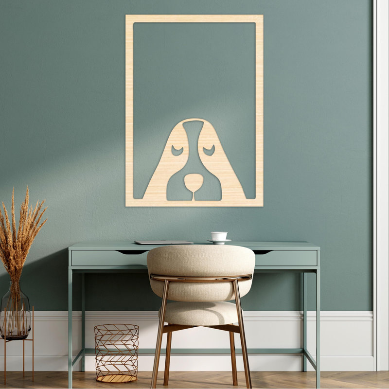 Décoration murale abstraite rectangulaire avec visage de chien - ACM, Noir, H 32 po x l 23 po x P 0,25 po