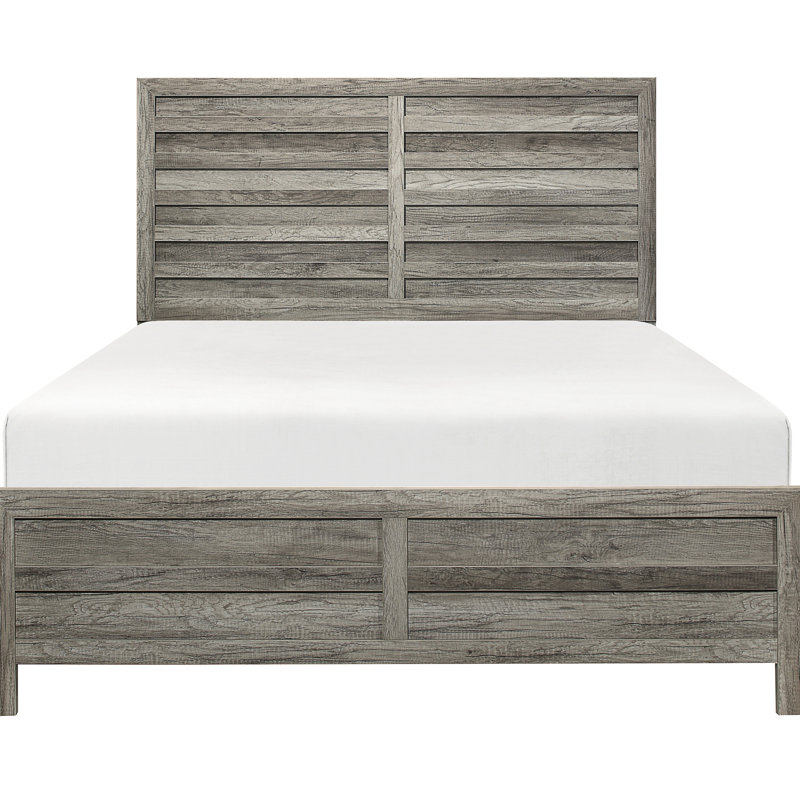 Grand lit en gris rustique vieilli, meubles de chambre à coucher avec tête de lit et rails, lit gris en bois manufacturé, agrégats de style