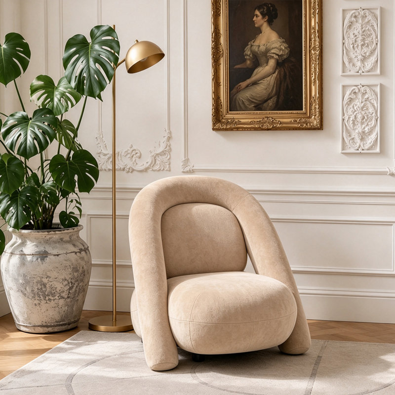 Méridienne moderne rembourrée en velours, Beige