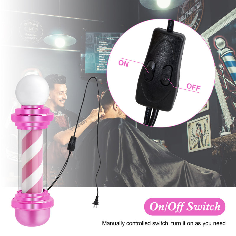 Classic LED Light Barber Pole with Rotating Strip, Pink/White