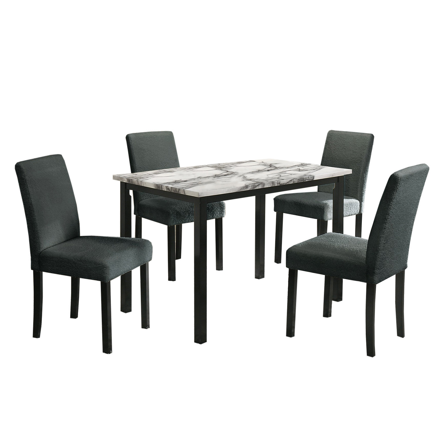 Ebern Designs 5 Piece Faux Marble Top Dining Set In Charcoal And Black ...