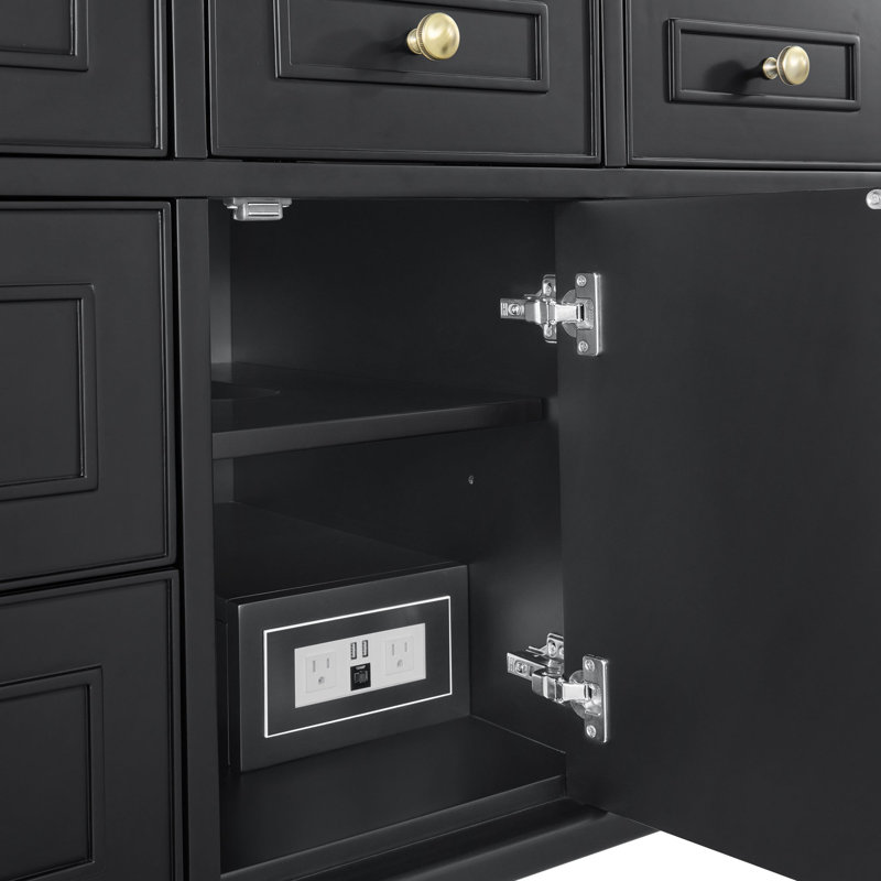 Lorelai 48'' W Single Vanity, Black Onyx, Carrara White Marble, 8" Widespread