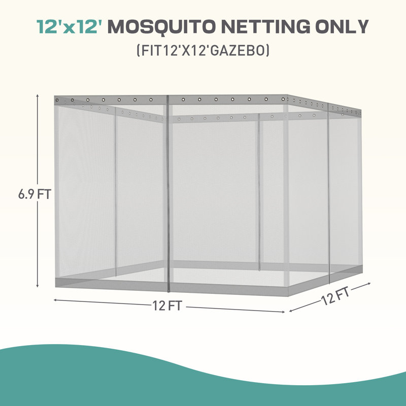 Moustiquaire pour pavillon de jardin Aoodor, H 82,68 po x l 144 po x P 144 po, Gris