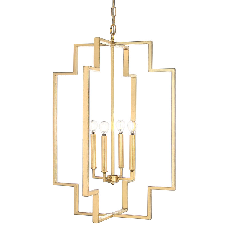 Lustre géométrique à 4 lumières Eifel, Feuille d’or