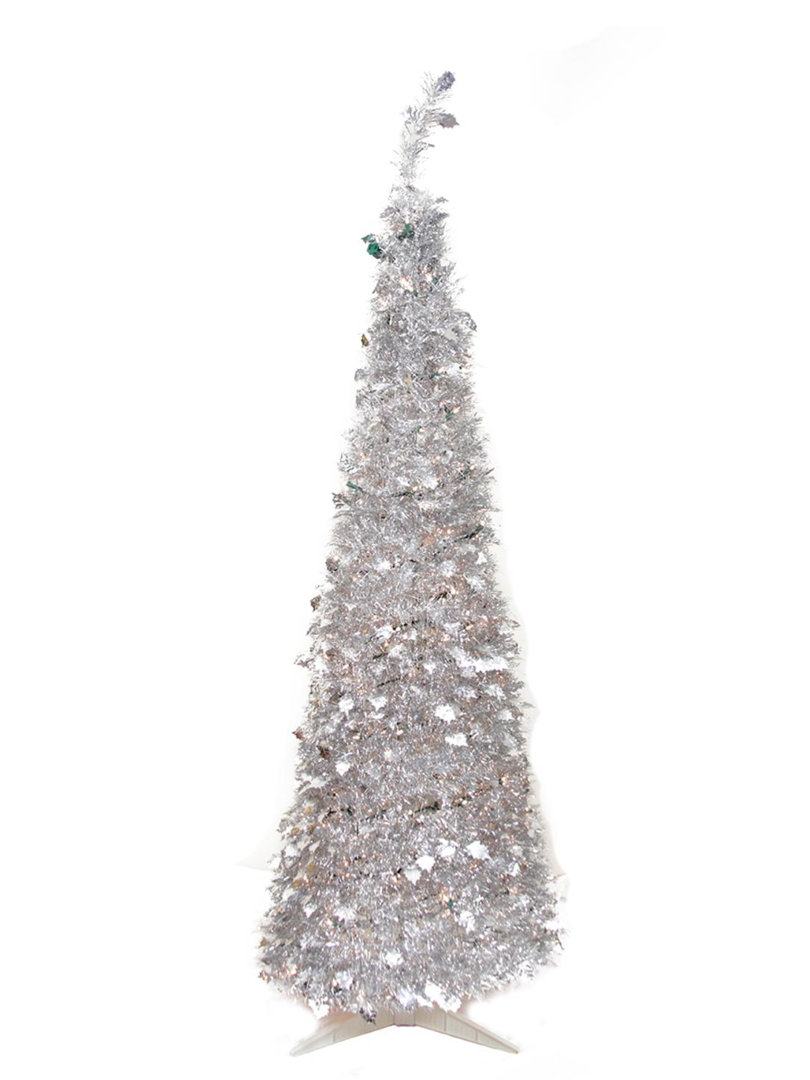 6' Pre-Lit Silver Tinsel Pop-Up Artificial Christmas Tree - Clear Lights Northlight Seasonal