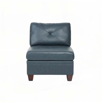 Contemporary Genuine Leather 1pc Armless Chair Ink Blue Color Tufted Seat Living Room Furniture