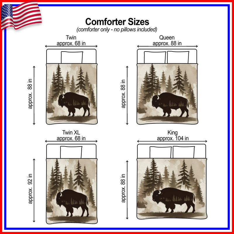 Édredon Bison In Forest Scene, Simple extra long, Brun foncé / beige