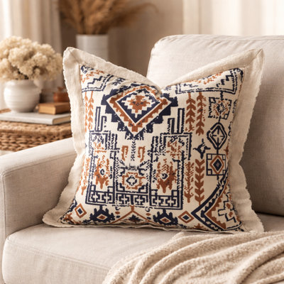 Housse de coussin ivoire réversible à imprimé médaillon Boho 18 po x 18 po