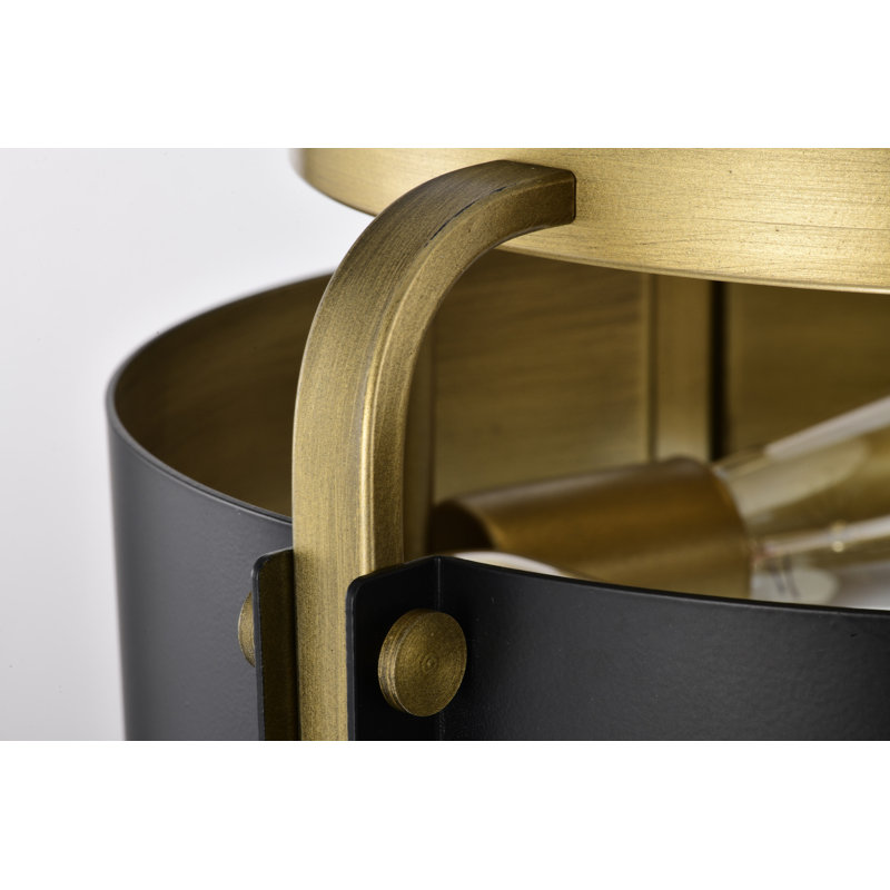 Fredrica Flush Mount, Matte Black/Natural Brass