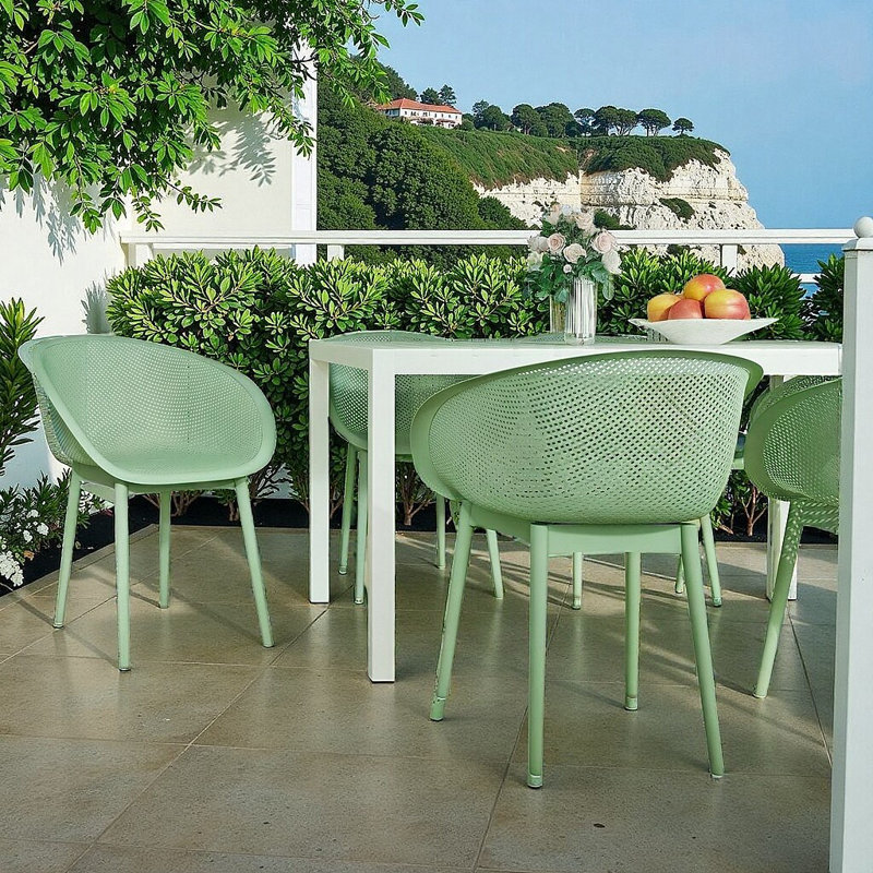 Ensemble de 2 chaises longues modernes en maille PP, Vert