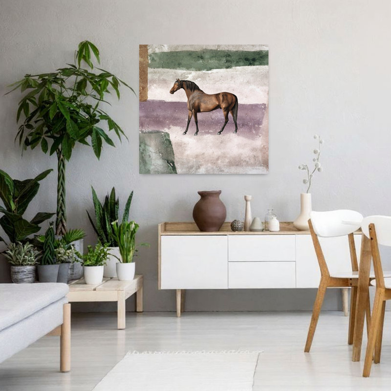 Cheval dans un champ, art contemporain abstrait, H 36 po x l 36 po