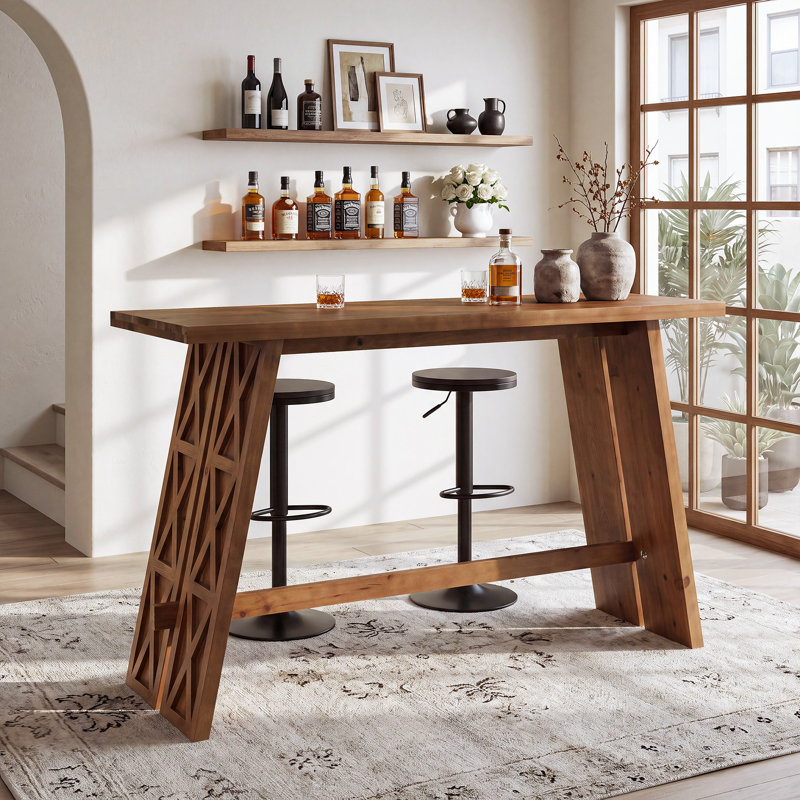 59" Solid Wood Bar Table, Rectangular Home Bar Table