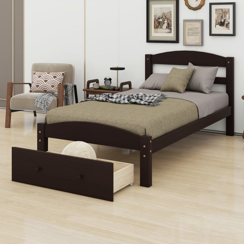 Base de lit plateforme avec tiroir de rangement, Espresso