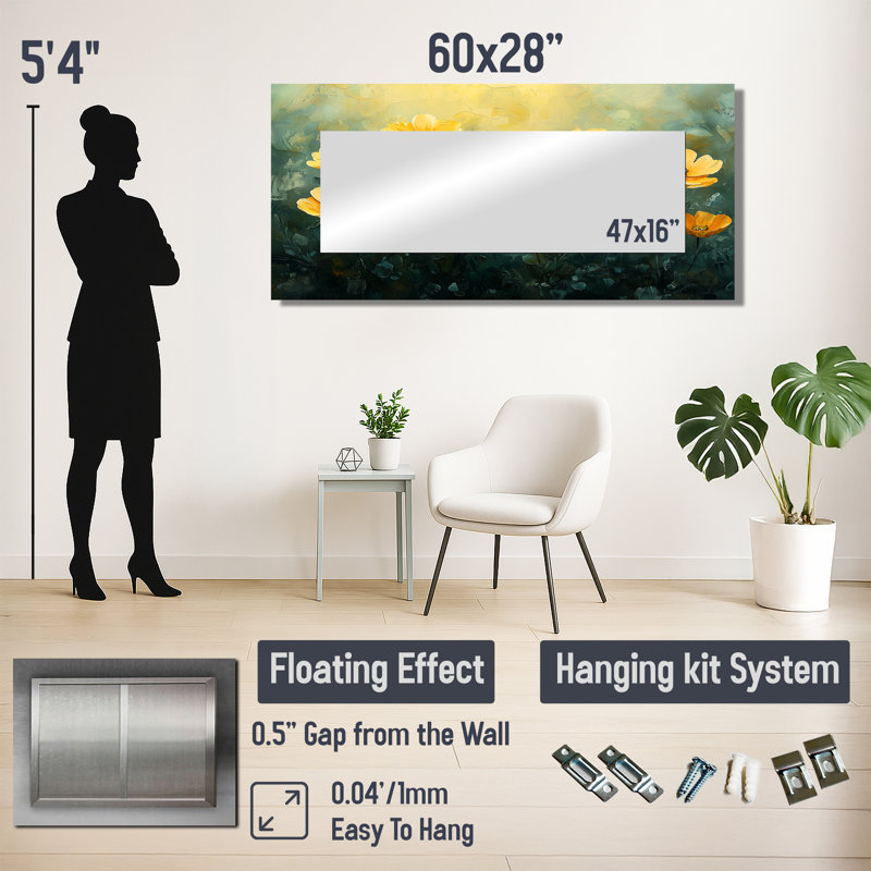 «Dahlia Flower Summer Horizons II», art mural miroir décoratif floral, imprimé sur métal, 28 po x 60 po