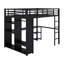 Structure de lit mezzanine en métal avec garde-robe intégrée, bureau et tablettes de rangement