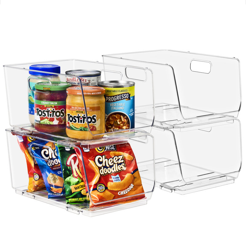 Sorbus 4 Pack Medium Clear Open Front Stackable Kitchen and Fridge Storage Bins